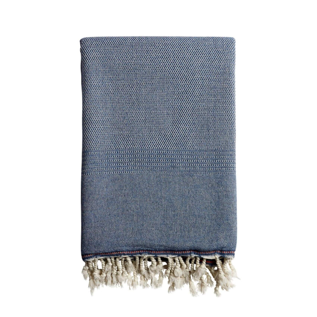Ekin Cotton & Wool Blend Vintage Style Blankets - Denim - Blanket