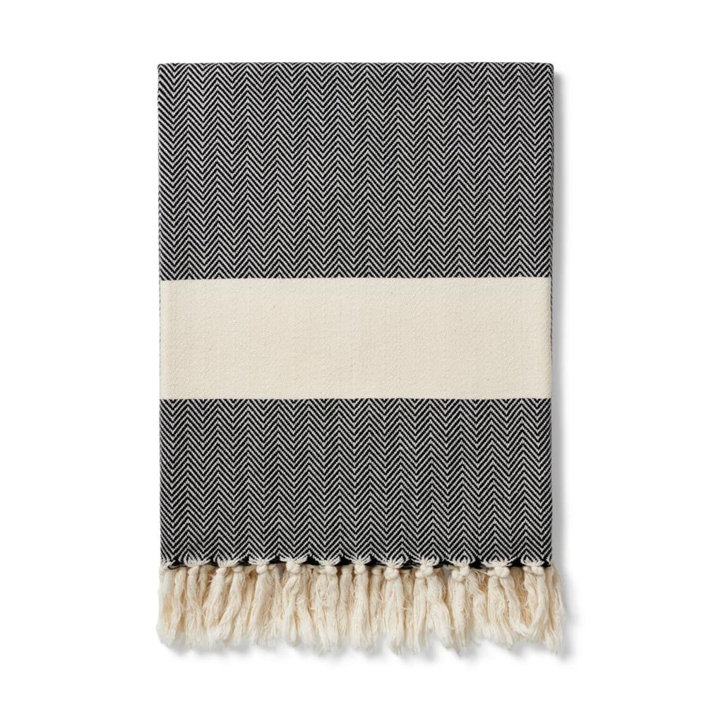 Ferah Herringbone - Organic Cotton Blankets - Ink - Ferah