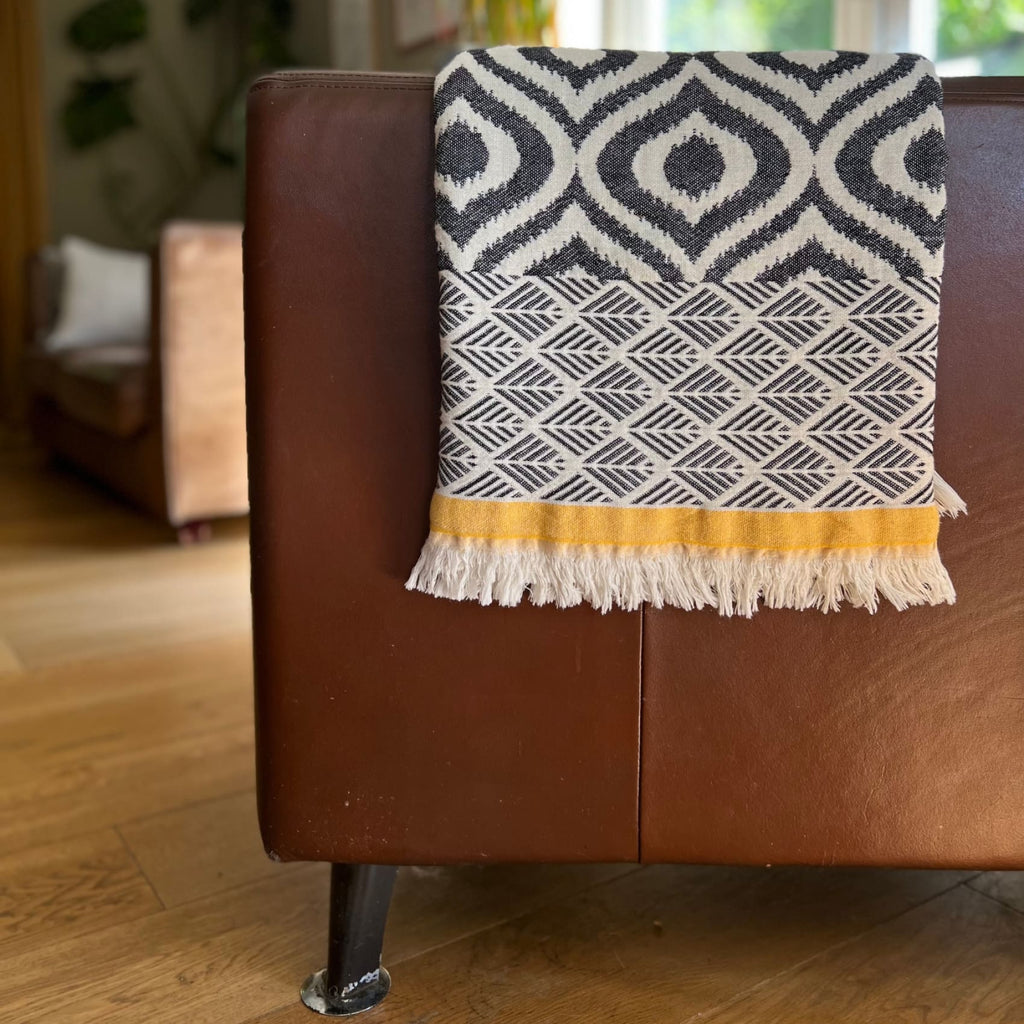 Karina - Geometric Jacquard Weave Cotton Throw - Blankets