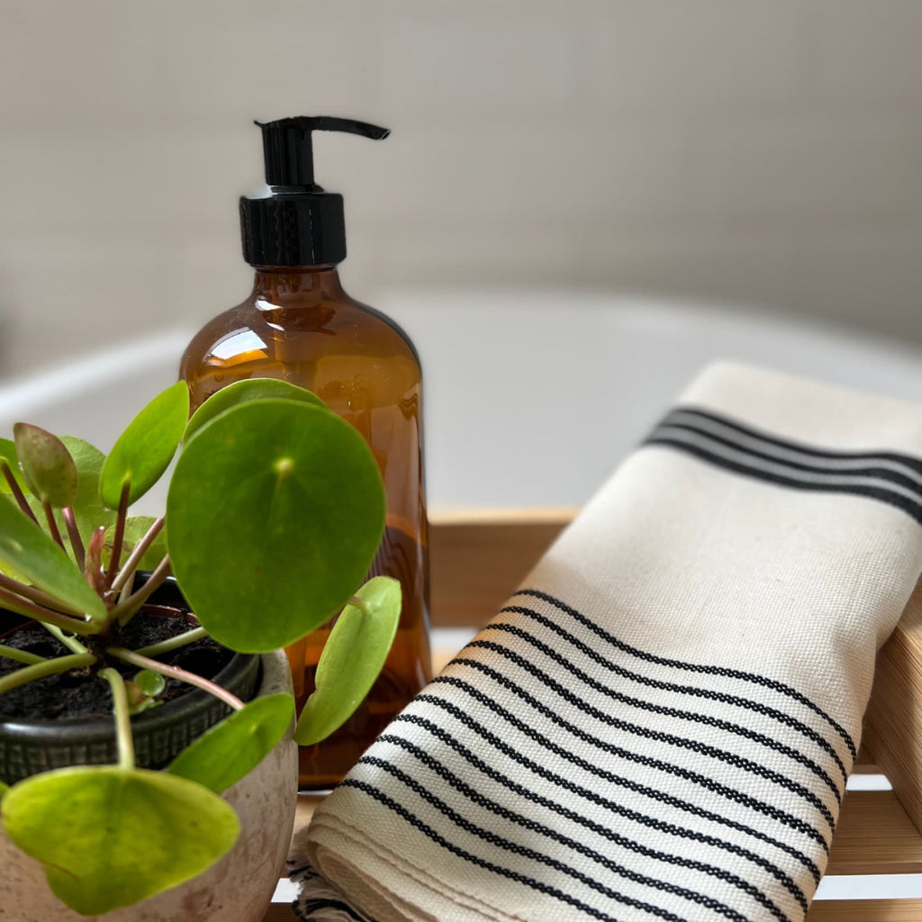 Silas - Cotton Hand Hair Tea Towel & Napkin - Black & Salt - Black & Salt - Peshtemal